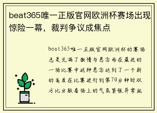 beat365唯一正版官网欧洲杯赛场出现惊险一幕，裁判争议成焦点